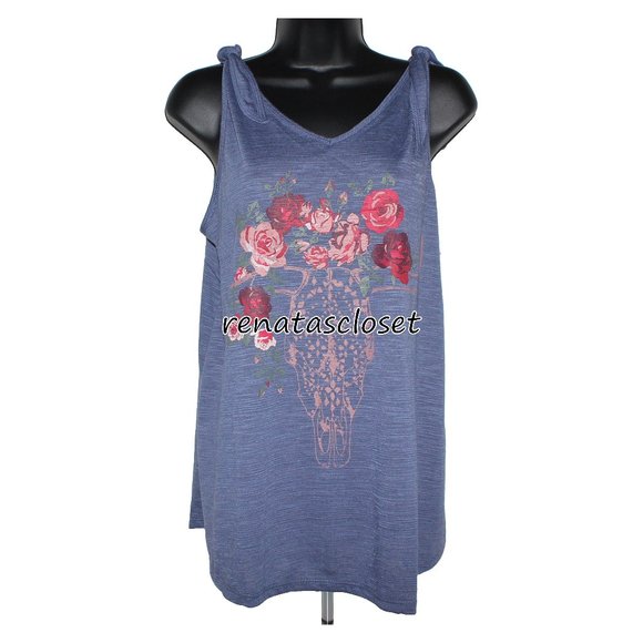 Cherokee Women's Graphic Tank Top with Tie Details on Shoulders NWT - Picture 1 of 11